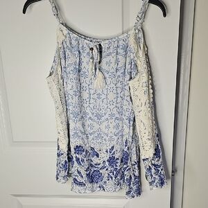 Angie Light Blue and Cream Floral Blouse